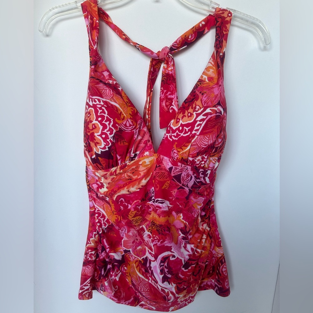 Lauren Ralph Lauren Exotic Slimming Halterkini Top‎ In Coral Print size 8